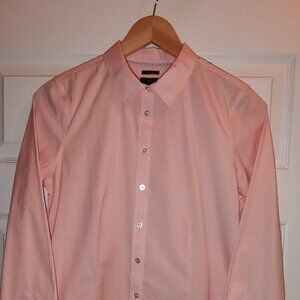 TALBOTS BOYFRIEND SHIRT BUTTON FRONT LONG SLEEVES COTTON STRETCH NO-IRON PINK 6P